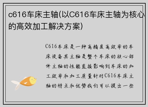 c616车床主轴(以C616车床主轴为核心的高效加工解决方案)