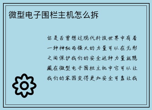 微型电子围栏主机怎么拆